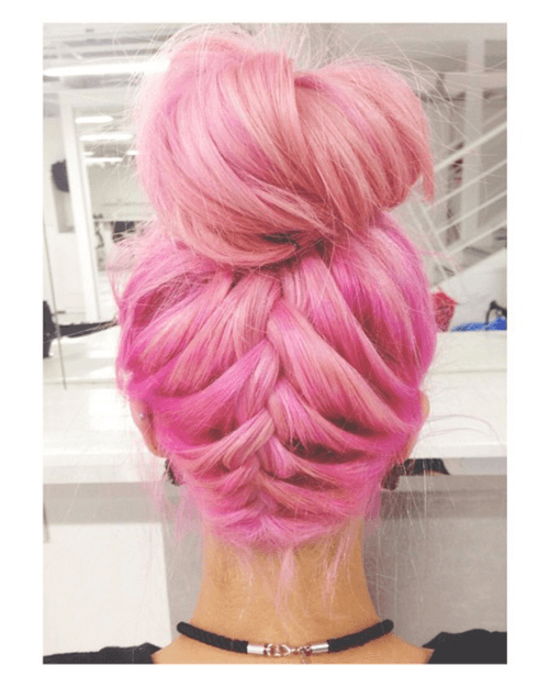  Pink Braided Updo with Loose Ballerina Bun