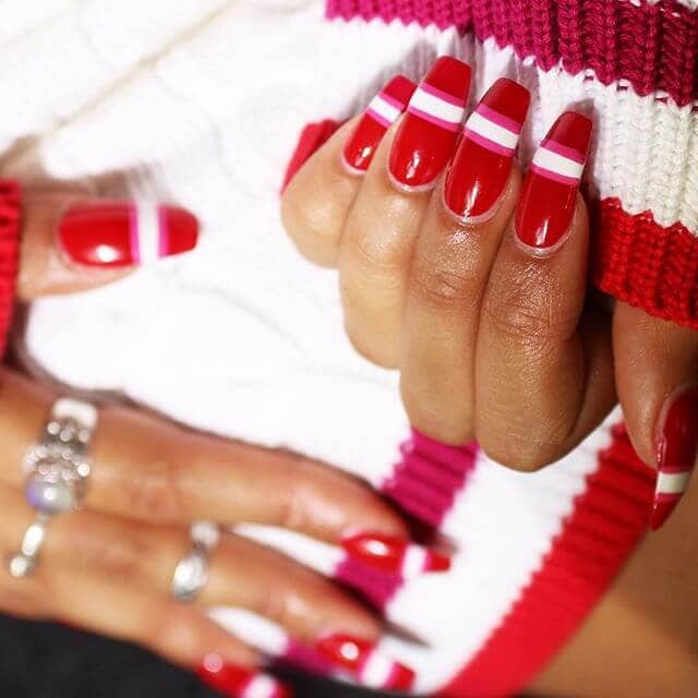 Sporty Pink, White, And Red Nails