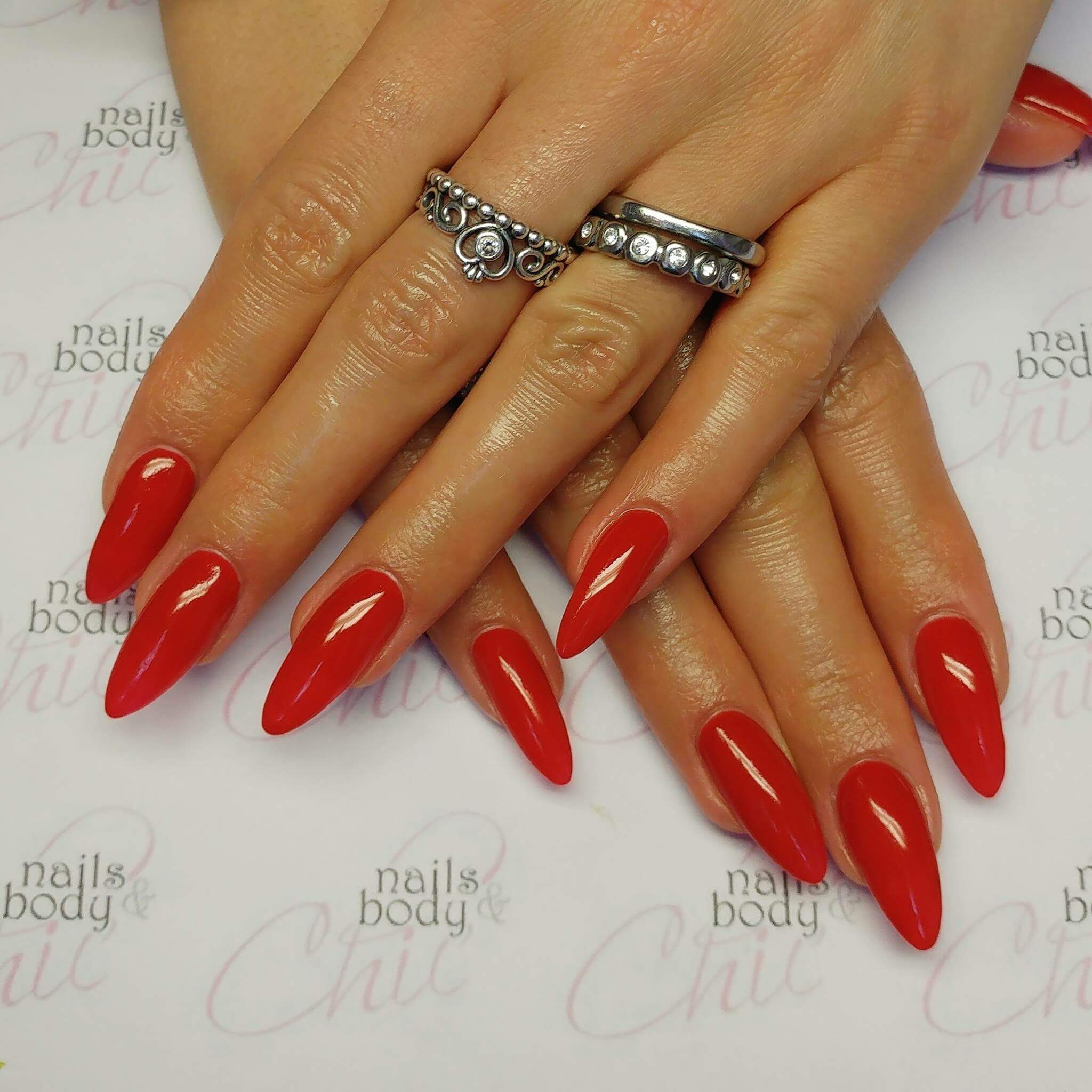 Classic Red Long Acrylic Nails