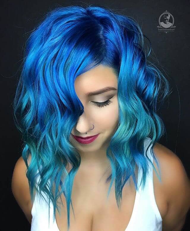 Blue Ombre Hair in Carefree Waves