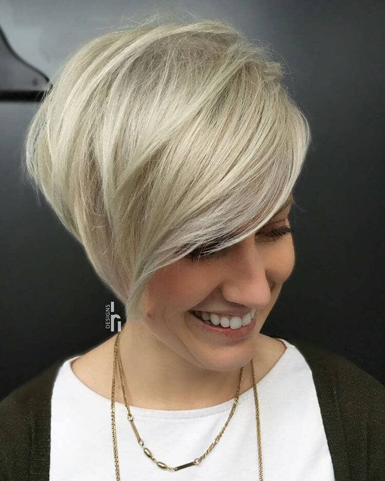 Cute Angled Bob With Side Swept Bangs Style