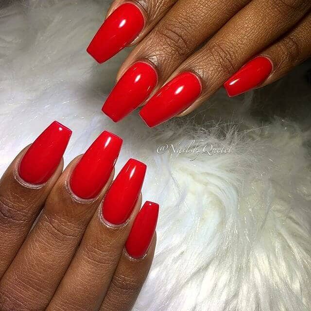 Mid Length Square High Gloss Nail Design