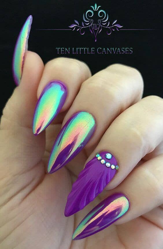 Simple Royal Purple Reflective Ombre Sparkle Nails