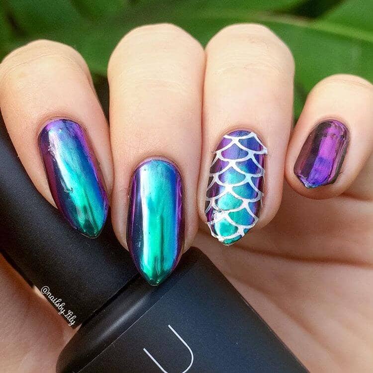 Easy Metallic Ombre Futuristic Mermaid Nail Design