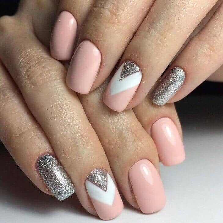 Chevron Silver, Pink And White Nails, And Pink Manicure