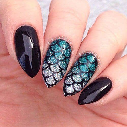 Easy Black and Teal Mermaid Nail Addict's Dream