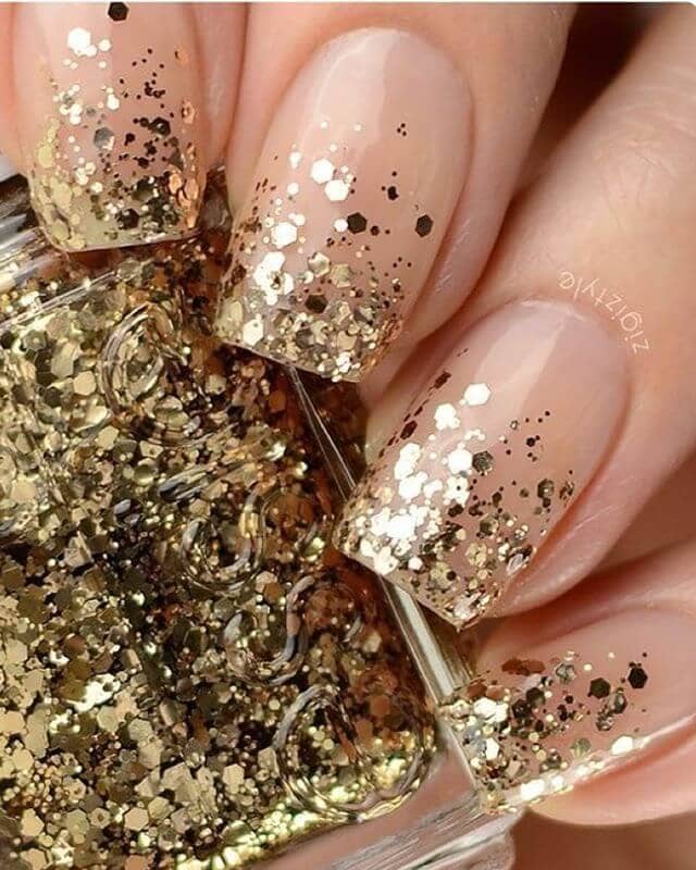 Gold Glitter Glam French Nails