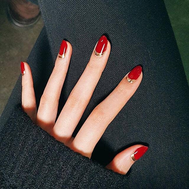 Cool Red Nails With Gold Cuticles