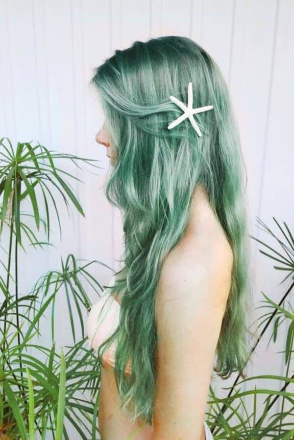 Saturated Turquoise Hair Color with Fish Scales