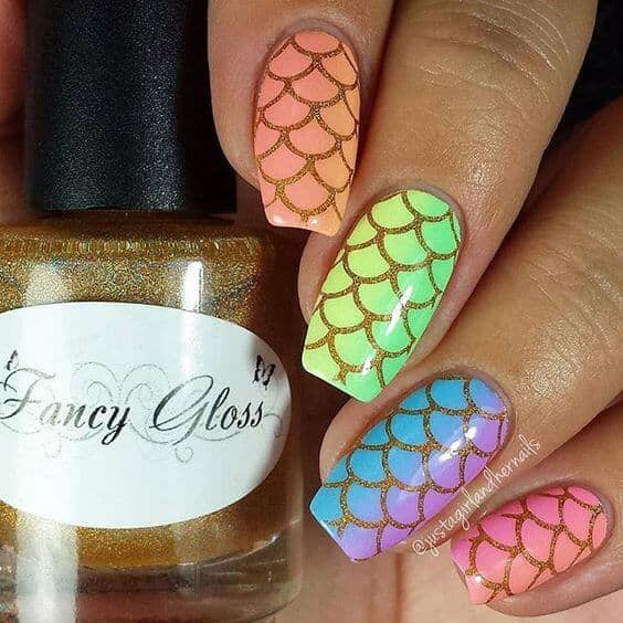 Fun Rainbow Fish Scale Long Nail Designs