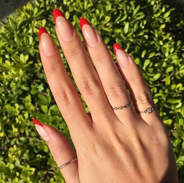 Extreme French Manicure With A Pop Of Red