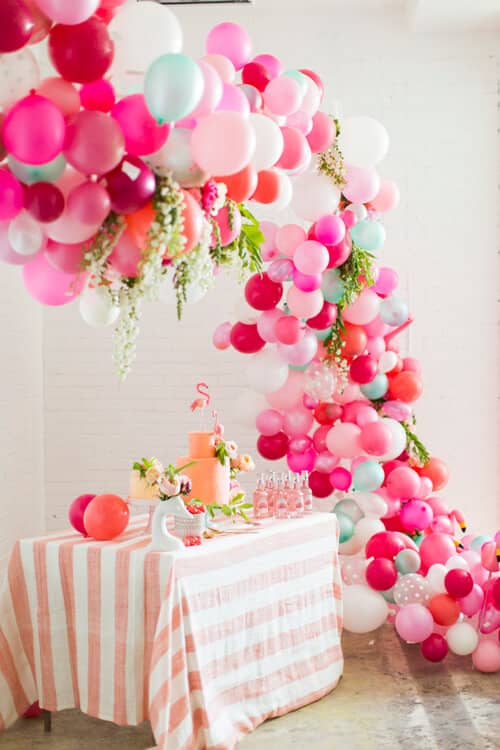  Pink Balloon Cascade Over Dessert Table