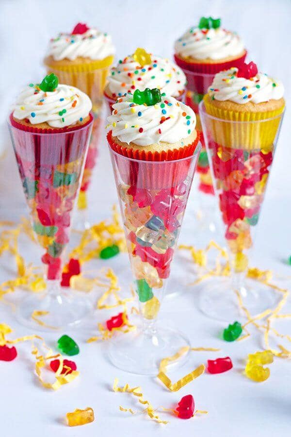 Cupcakes and Candy in Champagne Flutes