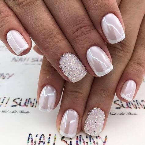Pearlescent Pink and White Nails