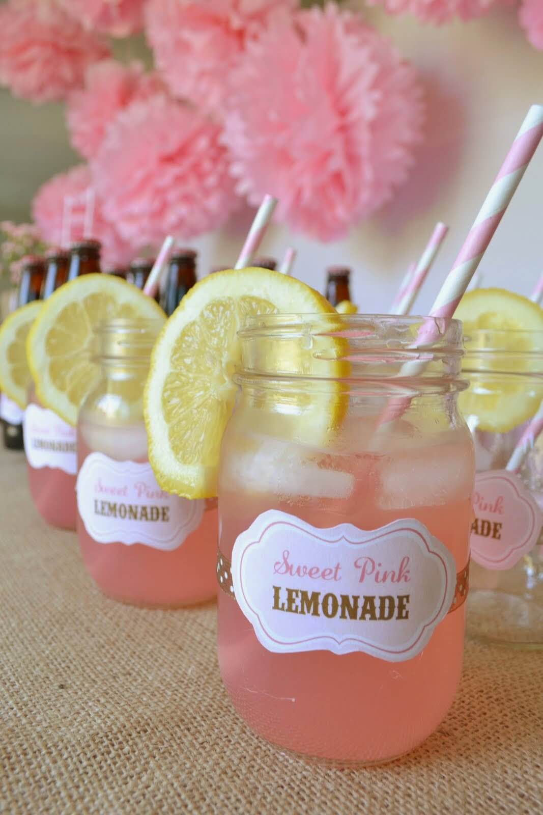 Sweet Pink Lemonade in Mason Jars