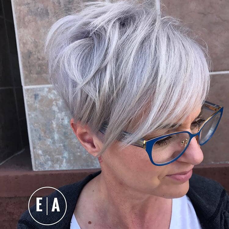 Silver Pixie Hairstyle With Smooth Bangs