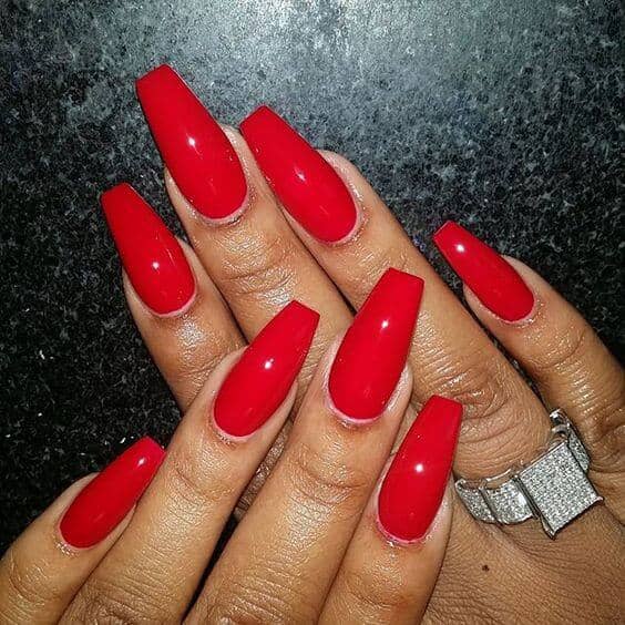 Classic Red Coffin Shaped Nails