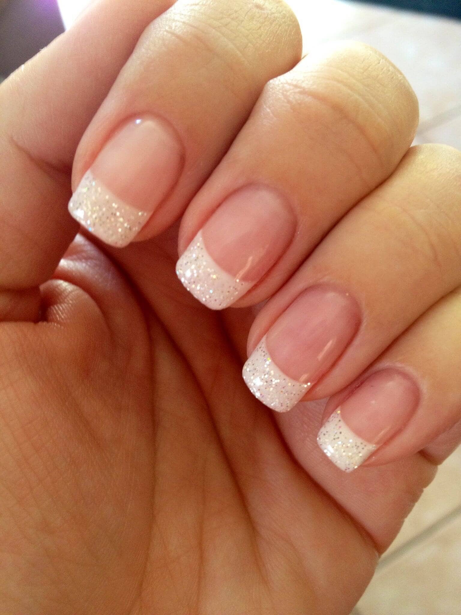 Cute Silver Glitter on French Tip Nails