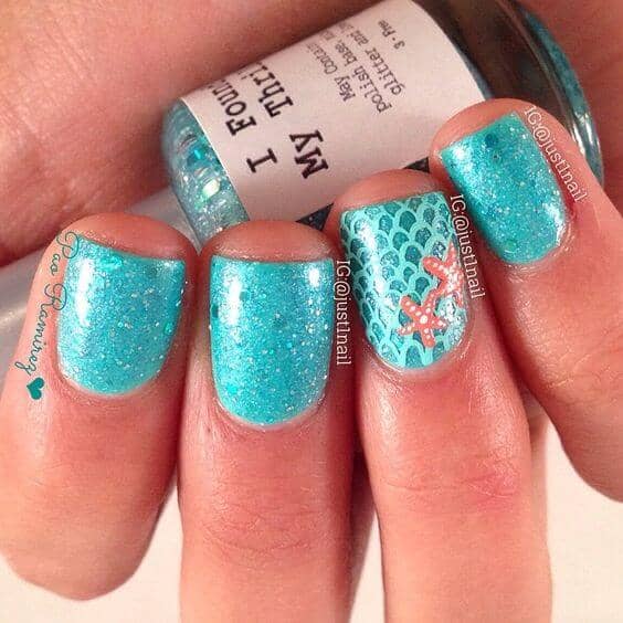 Teal Fairy Dust Nails (featuring Short Nails)
