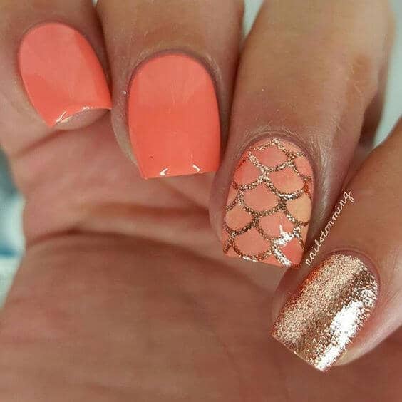 Dreamy Coral Mermaid Nail Polish Manicure