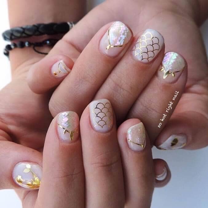 Pale Pink and Golden Cute Glitter Nails