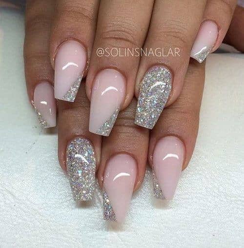 Glitter And Pink Mid Length Nails