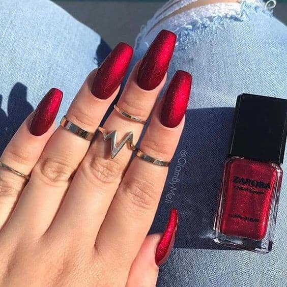 Low Key Glitter And Deep Blood Red Manicure