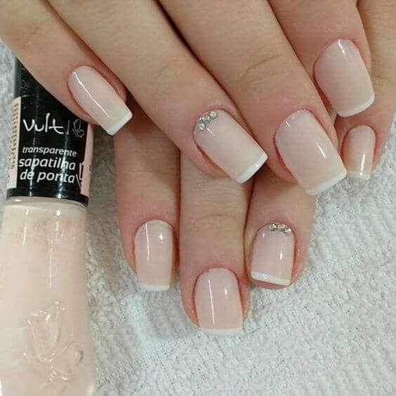 Bejeweled French Tip Nails in Pink by Creative Nail Artist