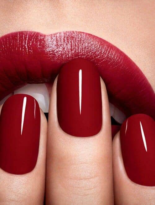 Short Blood Red Natural Oval Nails