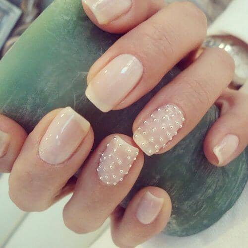 French Tip Nails Studded with Pearls