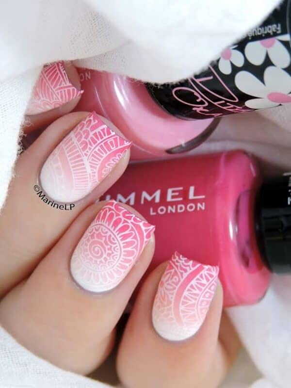 Pink And White Batik Inspired Design, Pink and White Nails