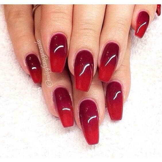 Red And Oxblood Ombre Coffin Nails