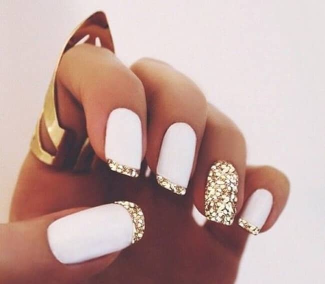 Splashy Nail Design with Gold Glitter