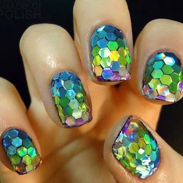 Hexagon Glitter Little Mermaid Nails