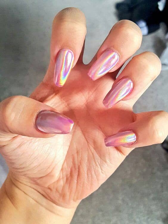 Bold Iridescent Hot Pink Long Nail Design