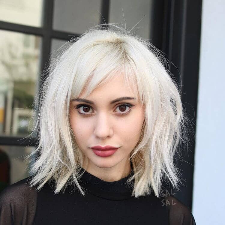 Tousled Platinum Lob With Side Bangs