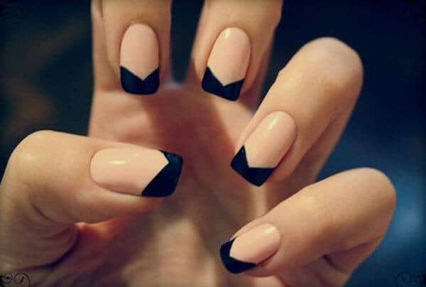 Dramatic Black and Peach French Tips