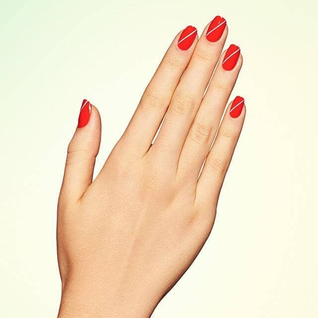 Short Bright Red Nail With Cute White Accent