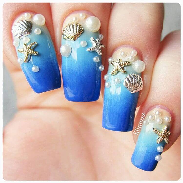 Deep Ocean Bottom Treasures Blue Nail Art