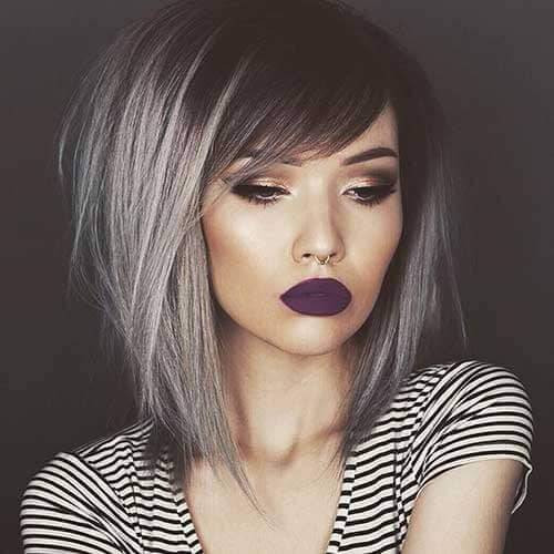 Sultry Silver Short Hair and Side Swept Bangs