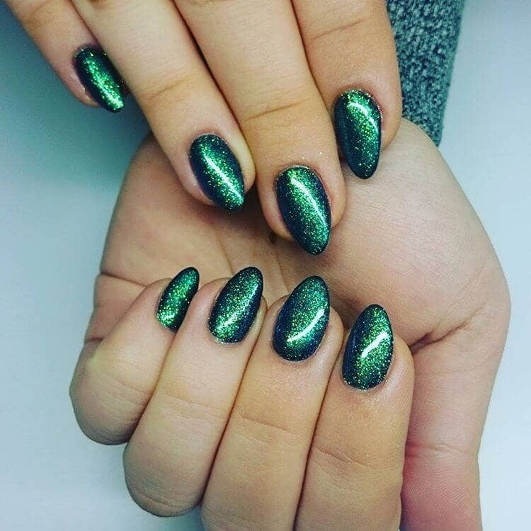 Gold and Emerald Nighttime Sky Nail Art