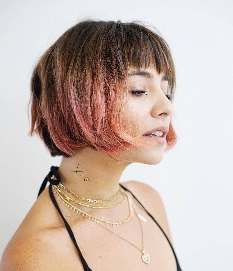 Sunburnt Red Ombre Bob With Short Choppy Baby Bangs