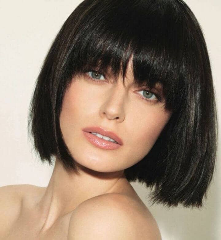 Sleek Glossy Bob With Eye-grazing Bangs