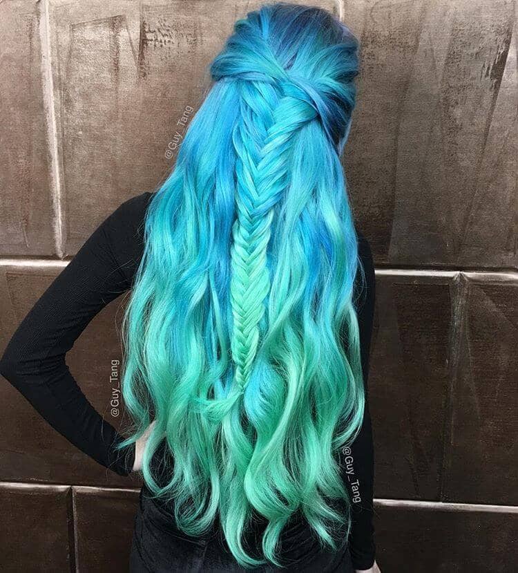 Long Turquoise Ombre Hair with Fishtail