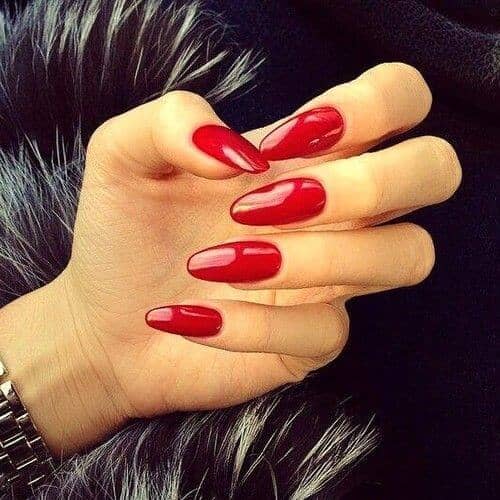 Mid Length Oval Traditional Red Fashion Manicure
