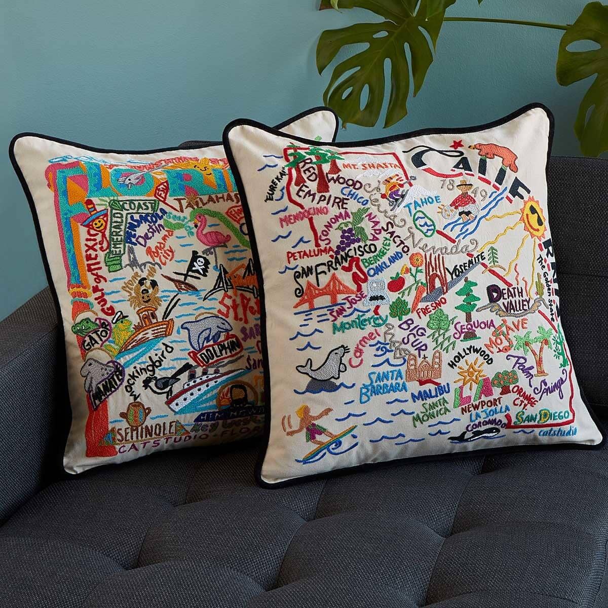 Hand Embroidered Cultural Icon State Pillows 