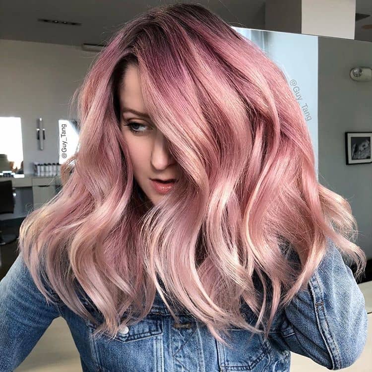 Voluminous Long Ombre Pastel Pink Hair Color