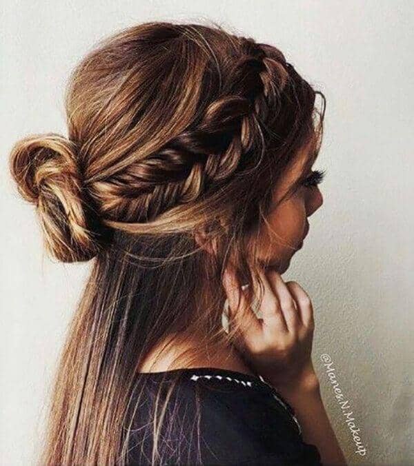 Side Swept Hair with Messy French Braid Bun, bobby pins