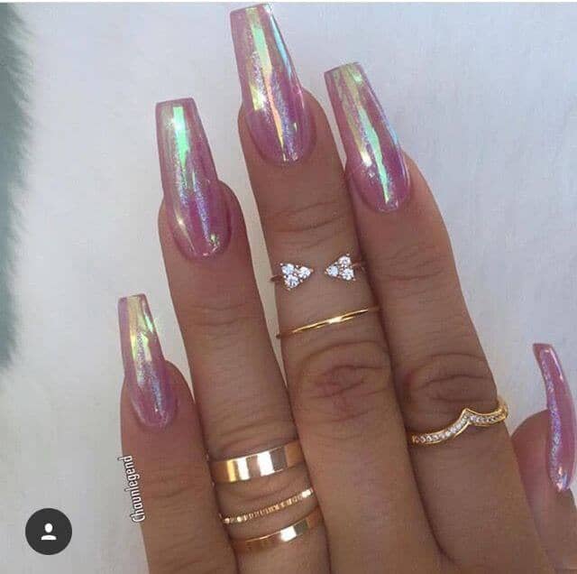 Iridescent Pink Unicorn Nails with Sparkle