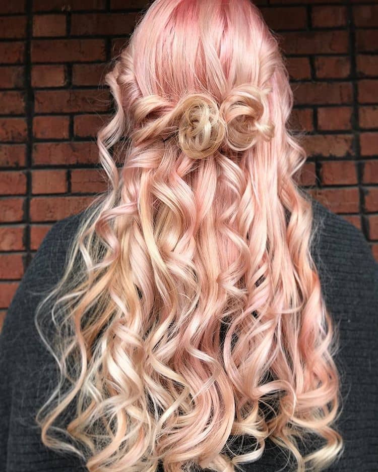 Long Curly Blonde Hairstyle With Pastel Pink Ombre